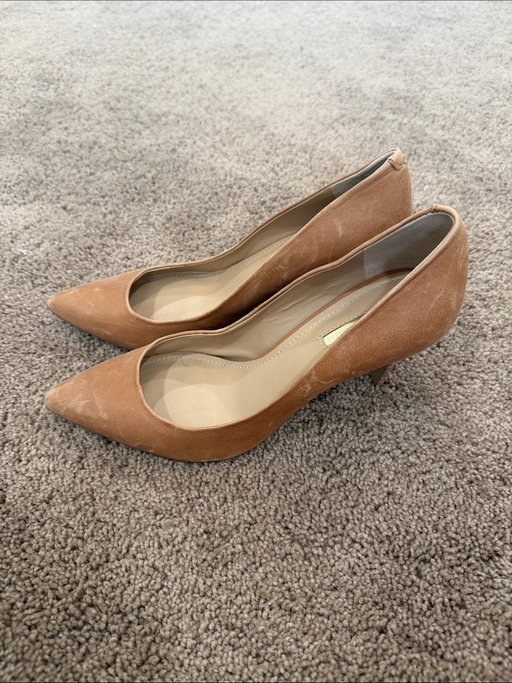 BCBGeneration Tan Pointed-Toe Kitten Heels